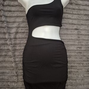 One Shoulder Black Cut-Out Dress
